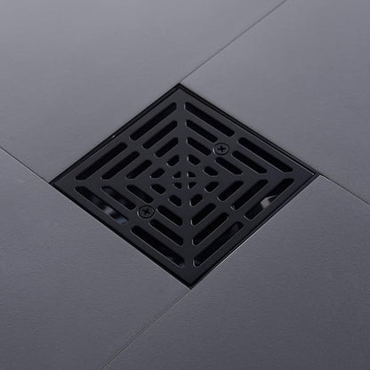 4-1/4 Inch Black Shower Drain Square, Base with Adjustable Drain Flange Kit PVC, Removable Grille Strainer Drain Cover with Screws, SUS304 Stainless Steel