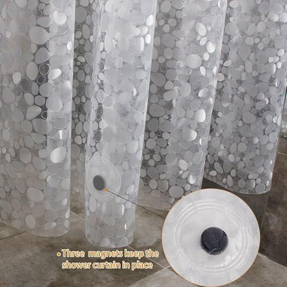 WELTRXE Extra Long Shower Curtain Liner, 72 x 84 Inch EVA Water Repellent Shower Curtain with 3 Magnets, Heavy Duty, No Smell, Chlorine Free Shower Liner for Shower Stall, Bathtubs, 12 Hooks