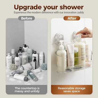 No-Drill Bathroom Suction Storage Box, Corrugated Suction Cup Storage Holder, Removable Hanging Basket, No Drilling Shelves Caddy, Ripple Acrylic Wall Shelf (Grey)