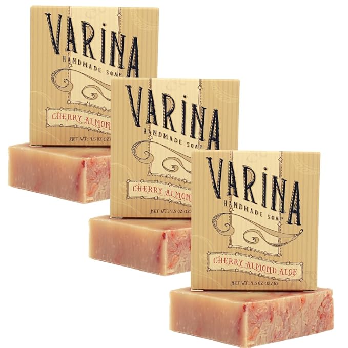 Natural Cherry Almond Aloe Bar Soap - Gentle Cleansing for Sensitive Skin, Spicy - 3 Pack - Experience Healthy and Glowing Skin