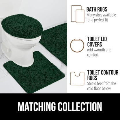 GORILLA GRIP Plush Absorbent Shaggy Chenille Bath Rug Mat for Oval Toilet Base with Rubber Backing, Machine Washable Rugs, Soft Microfiber Contour Mats for Toilets, Bathroom Decor, Hunter