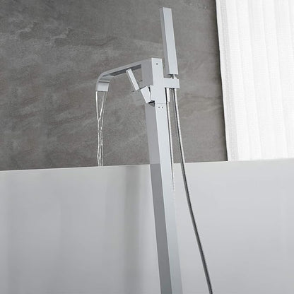 Freestanding Bathtub Faucet Tub Filler Faucets Chrome Floor Mount Brass Single Handle with Hand Shower