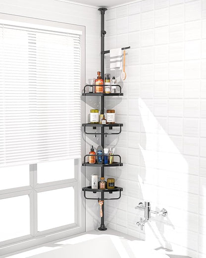 4 Layer Corner Shower Caddy, Stainless Steel Constant Tension Pole Shower Organizer, Adjustable Corner Shower Shelf, Rustproof 3.3 to 9.8 ft