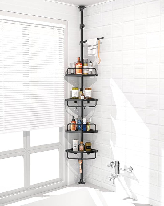 4 Layer Corner Shower Caddy, Stainless Steel Constant Tension Pole Shower Organizer, Adjustable Corner Shower Shelf, Rustproof 3.3 to 9.8 ft