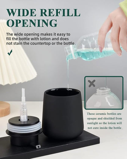BosilunLife Black Soap Dispenser - Ceramic Dish Soap Dispenser for Bathroom 12ounce Refillable Liquid Hand Dispenser for Essential Oil, Lotion Dispenser with Pump (Rubber Paint)