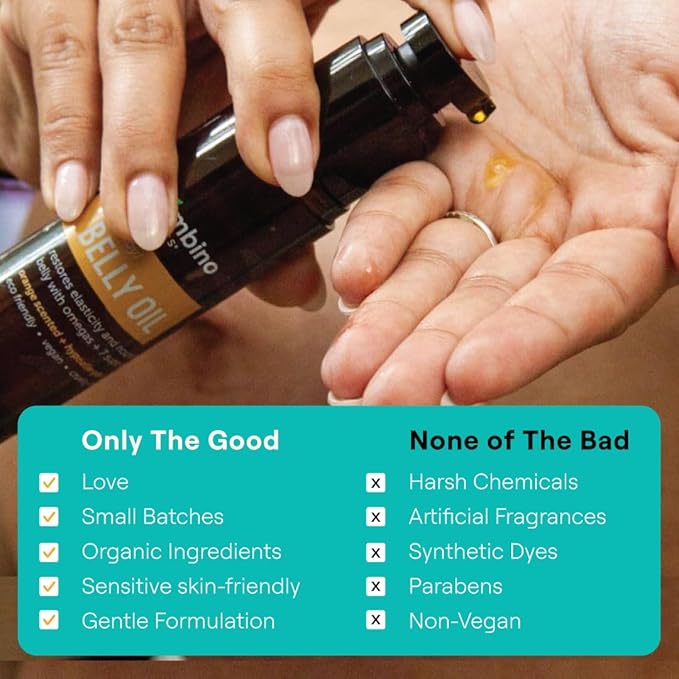 Mambino Organics Oh Baby! Belly Oil for Pregnant Women, Organic Stretch Mark Oil for Pregnancy, Postpartum Skin Elasticity, Hydration, Tamanu, Shea Butter, Calendula, Vegan, Non-GMO, 4 fl oz, 2-Pack