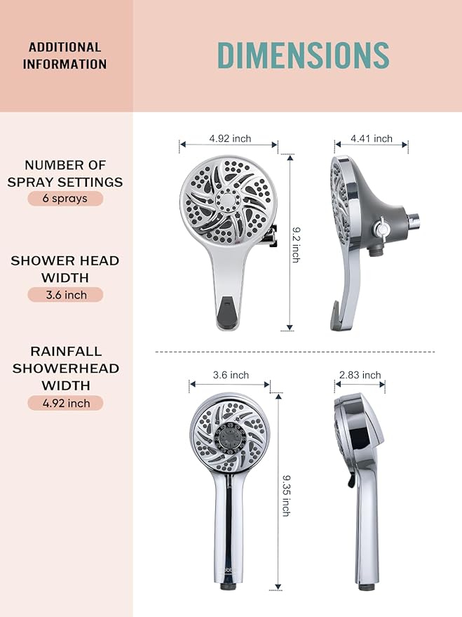 Cobbe High Pressure 3-Way Shower Head Combo, Hand Held Shower & Rain Shower Separately or Together, Dual 2 in 1 Showerhead with Stainless Steel Hose - Chrome