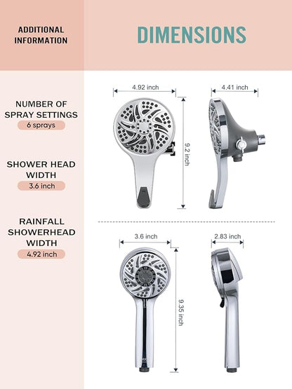 Cobbe High Pressure 3-Way Shower Head Combo, Hand Held Shower & Rain Shower Separately or Together, Dual 2 in 1 Showerhead with Stainless Steel Hose - Chrome