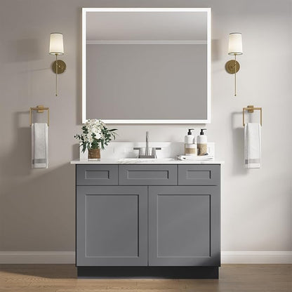 ROOMTEC Bathroom Cabinet, 42'' Free Standing Single Bathroom Vanity with 2 Drawers and 2 Doors,Soft-Close Drawer Slides Morden Bathroom Sink Vanity Storage Cabinet, Shaker Gray