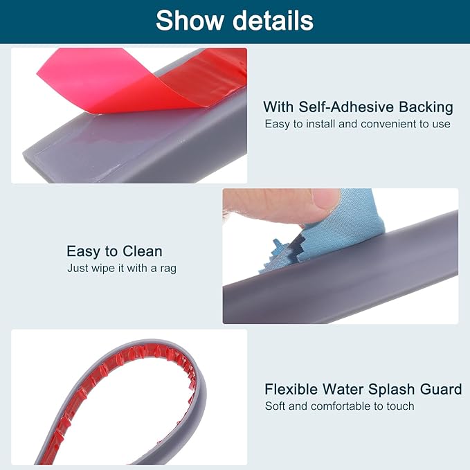 uxcell 118 Inch Collapsible Shower Barrier Stopper Water Splash Guard Blocker 118"Lx0.8"Wx0.5"H for Bathroom Kitchen Wet and Dry Separation, Gray