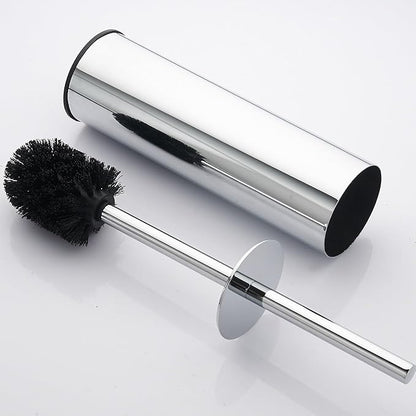 Toilet Brush and Holder Set Chrome Stainless Steel, 304 Heavy Duty Round Toilet Brush Set – Rust Resistant, Long Handle, Replacement Heads, Floor Standing Bathroom Toilet Cleaning Brush