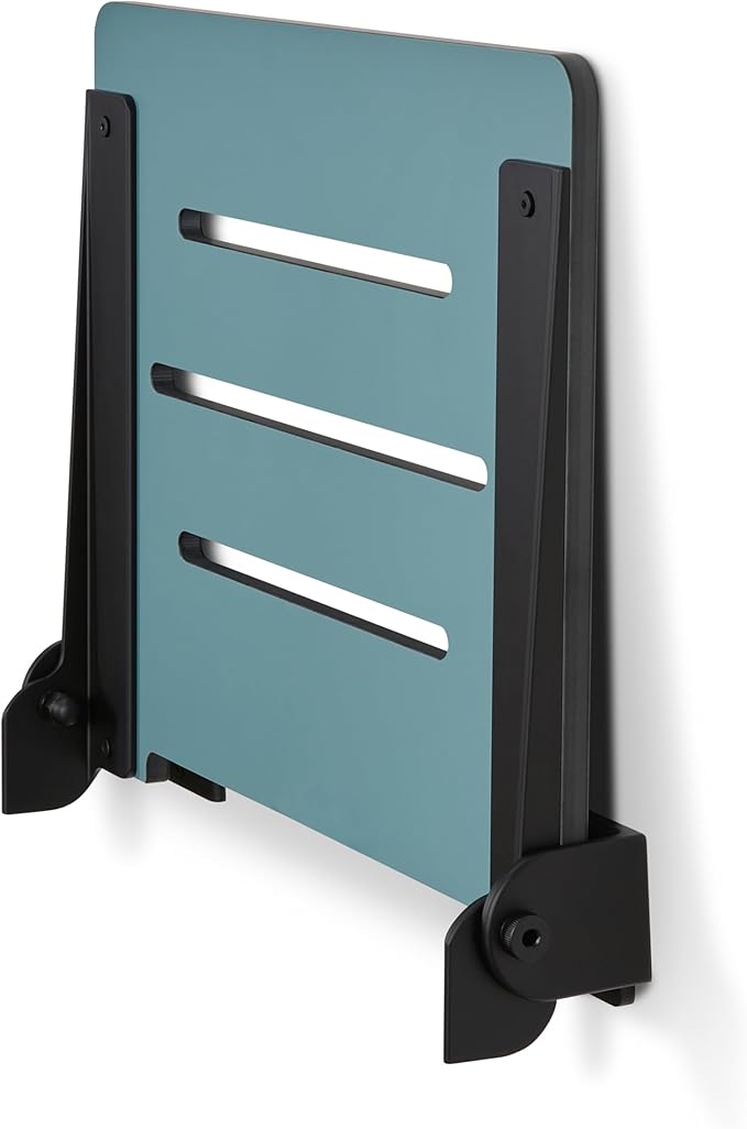18 inch Silhouette Slimline Folding Wall Mount Shower Bench Seat, Teal Seat with Matte Black Frame