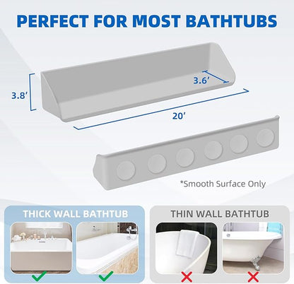 Splash Guard for Bathtub, 3.8" x 3.6" Silicone Bath Tub Splash Guard with 6 Suction Cups, Bathtub SplashGuard Play Shelf Area for Kids with 3°Drainage Slope for Faster Drying - Grey
