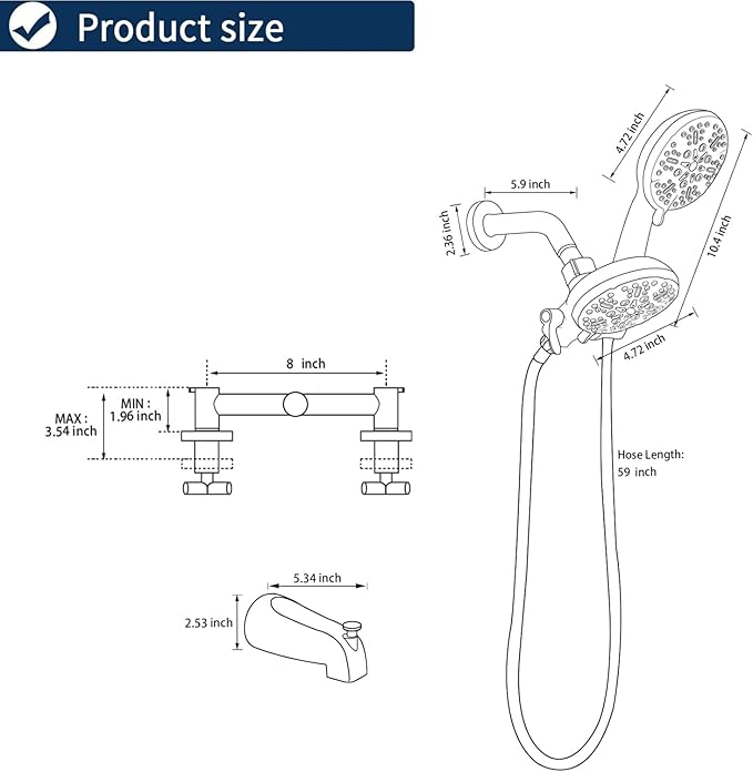 2 Handle Shower Faucet Set with Tub Spout Bathtub Shower Faucet Combo Set Shower System Complete Tub and Shower Trim Kit Brushed Gold Wall Mounted Shower Fixtures