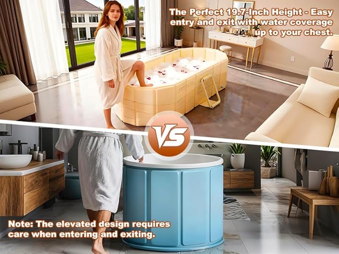 Portable Bathtub for Adult 59" Large Collapsible Cold Plunge Bathtub Foldable No Installation Ice Bath Tub for Shower Stall, Bathroom Hot SPA Soaking Standing Tub