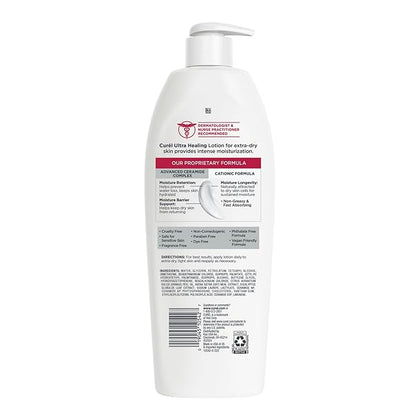Curel Ultra Healing Lotion for Sensitive and Dry Skin, Hand and Body Lotion Repairs Moisture Barrier, Ceramide Moisturizer, Fragrance-Free, Dermatologist Recommended, Body Care, 20 Oz