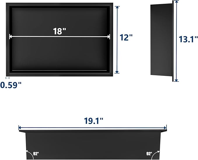 Neodrain Shower Niche, Insert Storage Shower Shelf (Outside Size 19.1”X13.1“)(Inner Size 18"X12"), Stainless Steel Wall Niche No Tiled Recessed Shelf for Storage, Matte Black