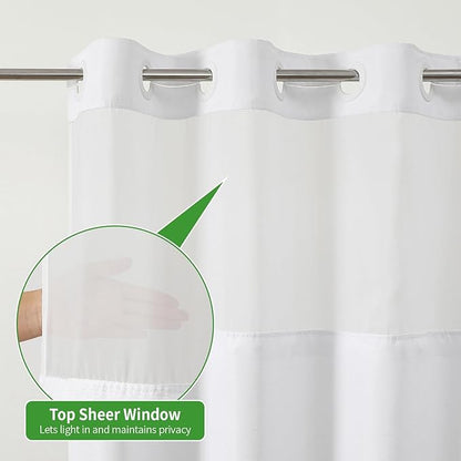 Stall No Hooks Needed White Shower Curtain with Snap-in Fabric Liner Set,Linen Textured Hotel Luxury Decor Shower Curtains for Bathroom with Mesh Top Window,Waterproof & Washable,36Wx74H,