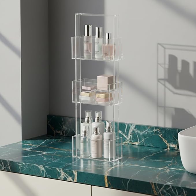 ONELUX 3-Tier Shower Organizer Stand,Acrylic Standing Shower Caddy,Bathroom Corner Shower Caddy (8206)