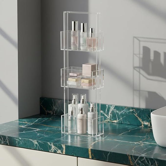ONELUX 3-Tier Shower Organizer Stand,Acrylic Standing Shower Caddy,Bathroom Corner Shower Caddy (8206)