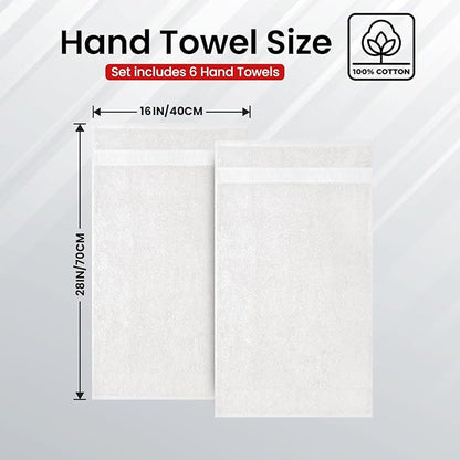 Infinitee Xclusives White Hand Towels for Bathroom - Set of 6 (16x28 inches) 600 GSM, 100% Cotton Ultra Soft, Quick Drying, Hotel Quality Hand Towel Set (Brilliant White, Hand Towels)