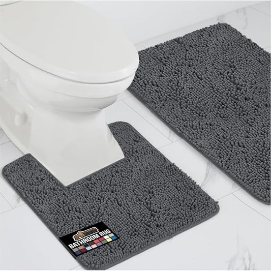GORILLA GRIP Bathroom Rug Sets, Soft Chenille 2 Piece Area Rugs Set, Toilet Base Mat and 30x20 Carpet, Absorbent Microfiber Washable Mats Dry Quickly, Home Décor and Bath Room Accessories, Charcoal