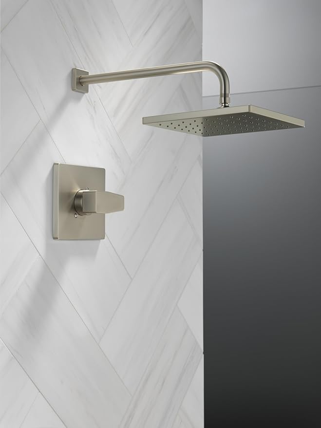 Delta Modern 14 Series Square Rain Shower Faucet Set, Brushed Nickel Shower Head and Handle Set, Valve Trim Kit, Spotshield Stainless T14268-SP-PP (Valve Not Included)
