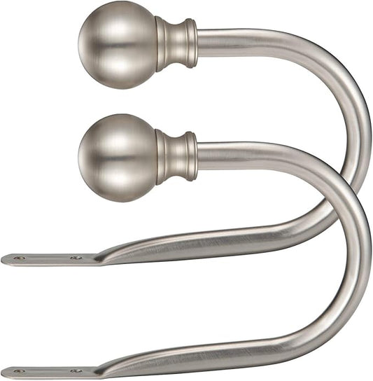 Double Curtain Rod, Adjustable 1 inch Double Drapery Rod Rods for Windows and Doors with Ball Round Finials and Brackets Set (Nickel Curtain Hooks, Standard)