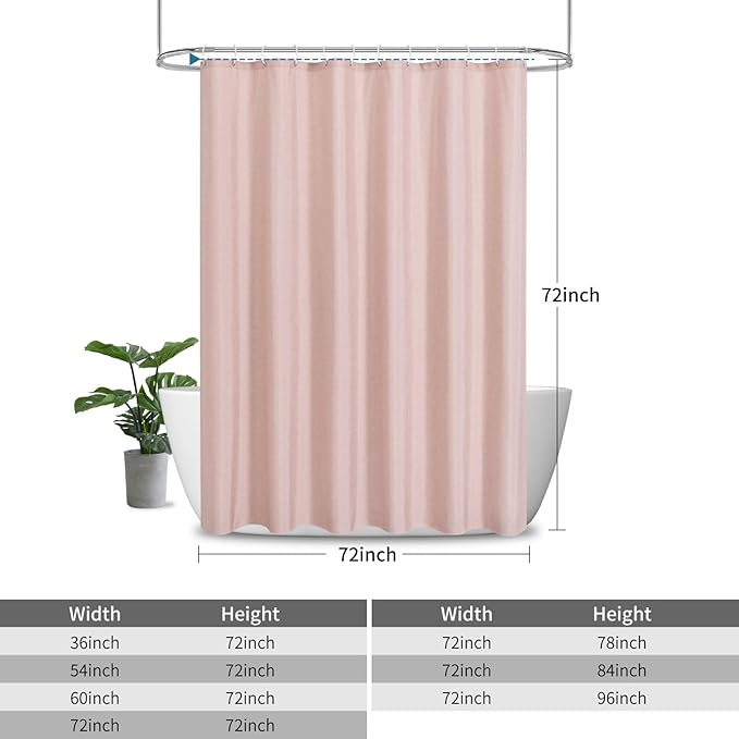 2-in-1 Waterproof Fabric Shower Curtain or Liner,Linen Textured,Breathable TPU & Washable Bathroom Shower Curtain Set with 12 Plastic Hooks,Modern,72"x72" Blush