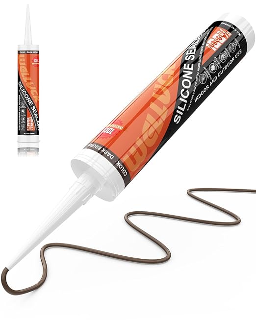 WELLUCK Dark Brown Silicone Caulk, 100% Waterproof Caulking Silicone Sealant Flexible Cartridge Adhesive for Kitchen, Bathroom, Window, Door, Glass, Bathtub,Leak Sealing (10.2 OZ, 1Pack)