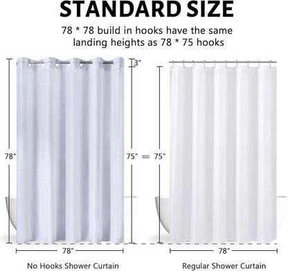 Furlinic White Shower Curtain No Hooks Needed,Polyester Fabric Long Shower Curtain Liner 78 Length with 10 Plastic Split Grommets,Machine Washable & Waterproof Bathroom Curtains,78x78 Inch