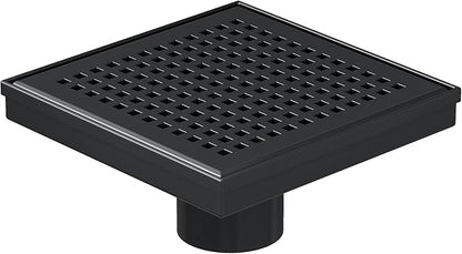 Neodrain 6 Inch Square Shower Drain with Removable Quadrato Pattern Grate, Matte Black 304 Stainless Steel Square Drain, with Watermark&CUPC Certified, Hair Strainer