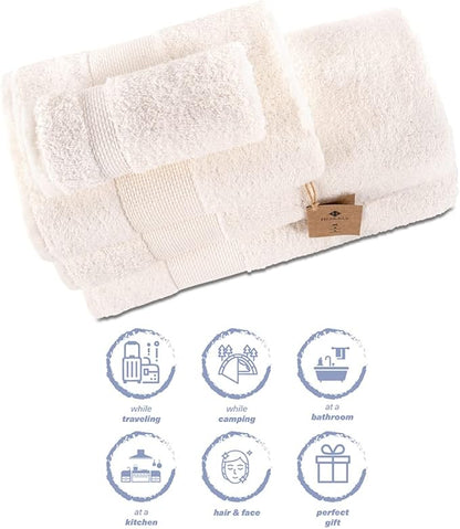 Hencely 6-Piece Bath Towel Set - High Absorbency, Quick Drying - 100% Soft Turkish Cotton - 2 Bath Towels, 2 Hand Towels, 2 Washcloths - for Bathroom, Home, Hotel, Spa, and Gym - 6-Pack Ivory