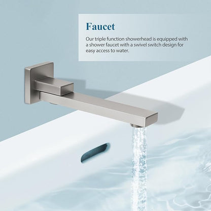 12 inch Square Shower Head and Handheld Set, Gasecoet Shower System with Tub Spout Wall Mounted Shower Faucet for Bathroom - Brushed Nickel (With Shower Valve)