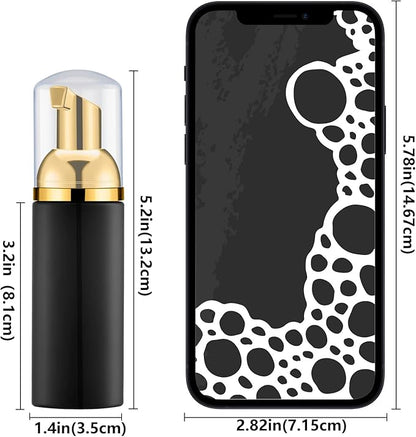 2 Oz Empty Foam Pump Bottle (50 PCS) Travel Foaming Soap Dispenser for Hand Soap, Lash Shampoo Cleanser (Black&Gold Pump&Clear Cap)