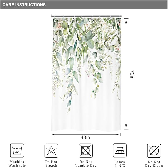 Riyidecor Small Stall Narrow Shower Curtain for Bathroom Decor 48Wx72H Sage Green Eucalyptus Leaves Plants Botanical Spring Floral Art Printed Fabric Polyester Waterproof