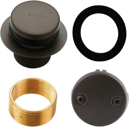 Bronze Tub Drain Tip-Toe Tub Trim Set Conversion Kit Assembly, Hidrop Bathtub Drain Replacement Trim Kit with 2-Hole Overflow Faceplate and Universal Fine/Coarse Thread, Oil Rubbed Bronze
