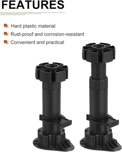 120x46mm(LxW) Adjustable Leveling Feet - 4Pack- Good for Furniture - Leveler Support Frame Replacement Legs - Black