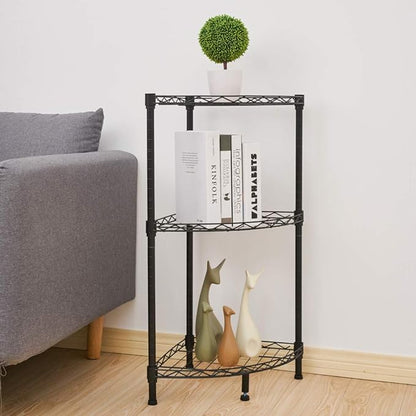3 Tier Storage Racks Shelving, Heavy Steel Pantry Shelves, Adjustable Wire Shelving Rack Corner, Suitable for Garage, Kitchens, Bathroom, Offices, 13.8" W x 13.8" D x 32" H, Black