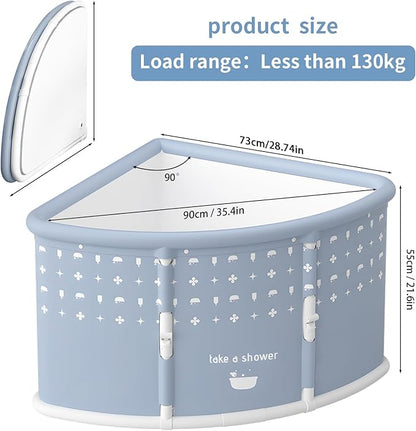 Foldable Bathtub for Adults, Portable Large PVC Collapsible Soaking Tub with Insulated Design, 29 Inch Fan-Shaped Shower Tub for Hot Baths and Cold Dips Recovery Therapy (Grey)
