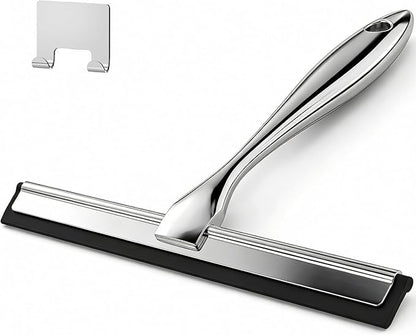 10-Inch All-Purpose Shower Squeegee for Shower Doors, Tile Shower Walls, Bathroom, Window, Glass and Car Windshield, Mirrors and Kitchen-Stainless Steel, Silver