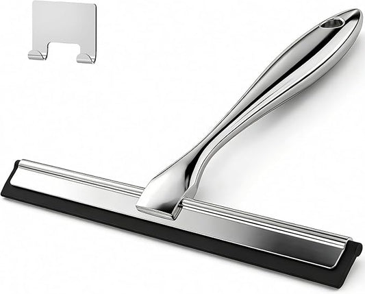 10-Inch All-Purpose Shower Squeegee for Shower Doors, Tile Shower Walls, Bathroom, Window, Glass and Car Windshield, Mirrors and Kitchen-Stainless Steel, Silver