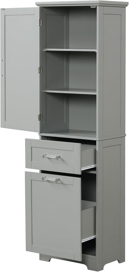 Favfurish 68" Tall Bathroom Storage Cabinet with Door and 2 Drawer,Modern Linen Cabinets w/Adjustable Shelf & Magnetic Door Stopper,Freestanding Organizer for Bath Room,Study,Office,Kitchen Grey