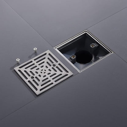 4-1/4"Square Brushed Nickel Shower Drain，Base with Adjustable Drain Flange Kit PVC,Removable Grille Strainer Drain Cover with Screws,SUS304 Stainless Steel
