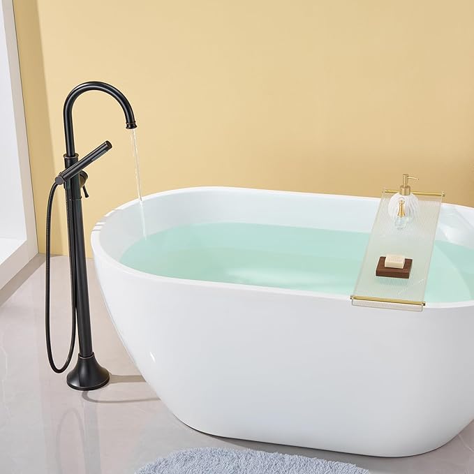 Free Standing Tub Faucet Oil Rubbed Bronze Freestanding Bathtub Faucet Floor Mount Brass Bathroom Tub Filler with Hand Shower