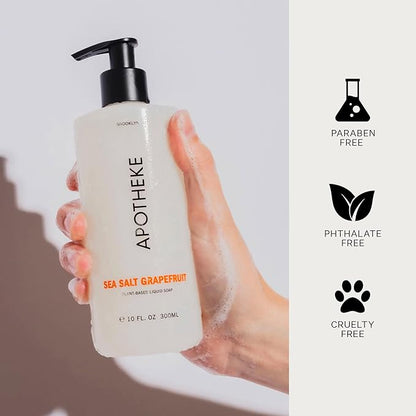 APOTHEKE Liquid Hand Soap, Sea Salt Grapefruit - 10 Fl Oz Hydrating Handsoap with Premium Fragrance Oils Gently Cleanses, Moisturizes & Rejuvenates Skin - Scented Hand Wash for Kitchen & Bathroom