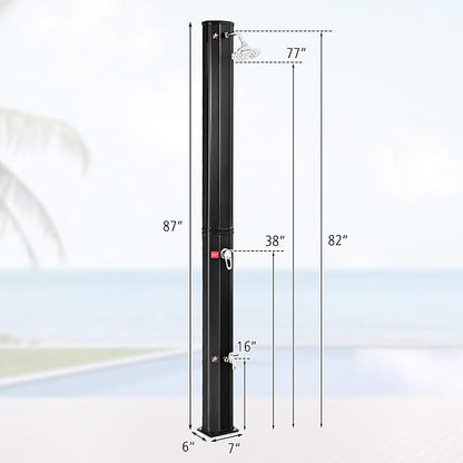 Goplus 9.3 Gallon Solar Heated Outdoor Shower, 7.2 FT Freestanding Garden Shower with 360° Swivel Shower Head, Foot Shower & Temperature Adjustment, for Poolside Backyard Beach (Black)