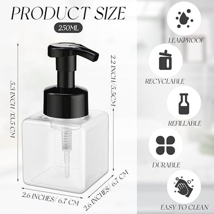 Domensi 12 Pcs Foam Pump Bottle Foaming Soap Dispenser Empty Travel Foaming Dispenser 8.5 oz Refillable Hand Soap Plastic Pump Bottle Travel Essentials Clear Container for Bathroom Vanities (Black)