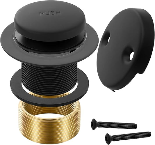 Matte Black Bathtub Drain Tip-Toe Tub Trim Set with Two-Hole Overflow Faceplate Bathroom Tub Drains Replacement Conversion Tub Drain Kit Assembly with Universal Fine & Coarse Thread