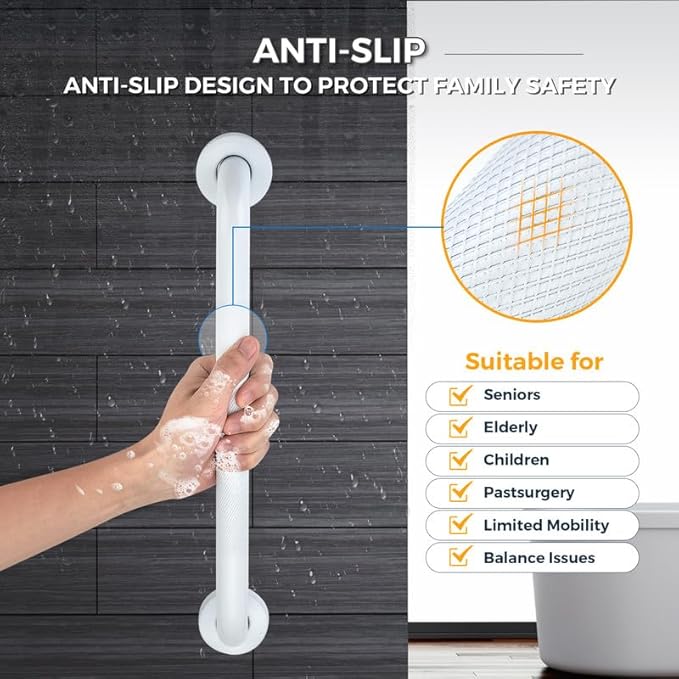 Grab Bars for Shower, 1 Pack 20-Inch Anti Slip Shower Handles for Elderly, Safety Shower Grab Bar, Stainless Steel Handicap Grab Bars for Bathroom (White 1" Diameter)